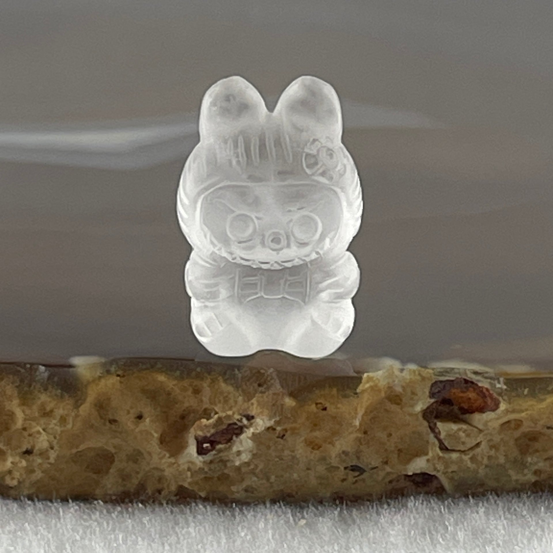 Natural Matt Clear Quartz Labubu Charm Display 3.54g 19.0 by 12.8 by 10.6mm - Huangs Jadeite and Jewelry Pte Ltd