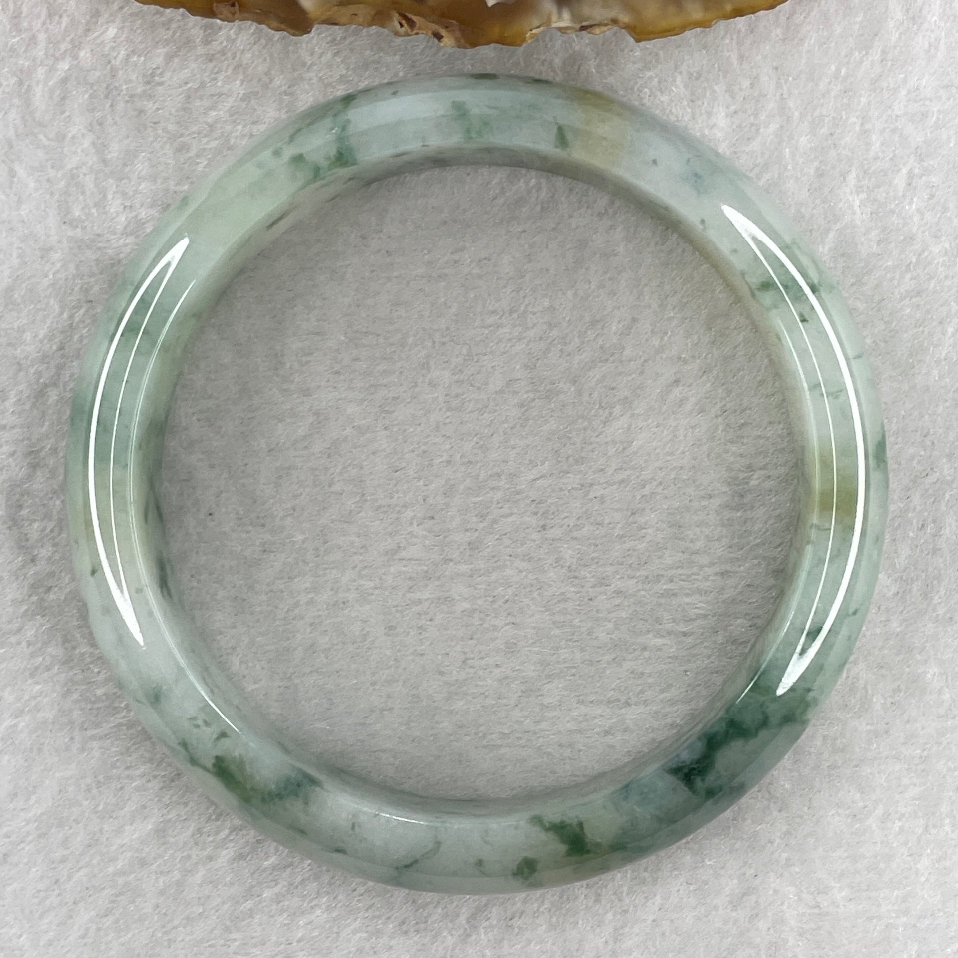 Certified Natural Type A Jelly Light Green with Spicy Green Piao Hua Jadeite Bangle 57.20g Internal Diameter 58.4mm 14.1 by 7.7mm (Perfect) - Huangs Jadeite and Jewelry Pte Ltd