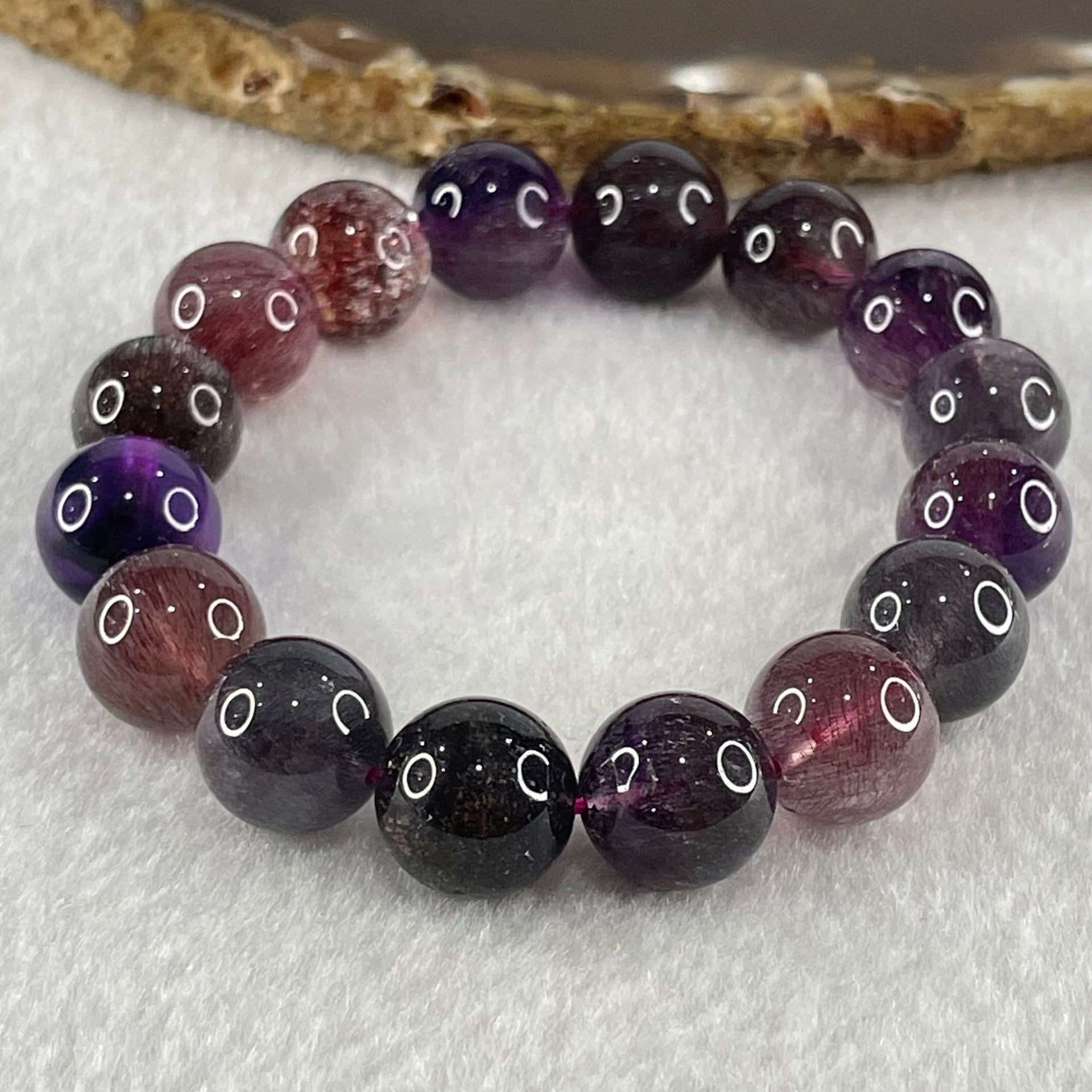 Very Good Grade Natural Blackcurrant Super 7 Beads Bracelet 35.17g 15.5cm 11.8mm 16 Beads - Huangs Jadeite and Jewelry Pte Ltd