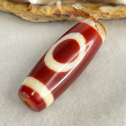 Natural Powerful Tibetan Old Oily Red White Agate One Eye Wood Element Dzi Bead Heavenly Master (Tian Zhu) 一眼木元素天珠 10.52g 38.1 by 13.3mm - Huangs Jadeite and Jewelry Pte Ltd
