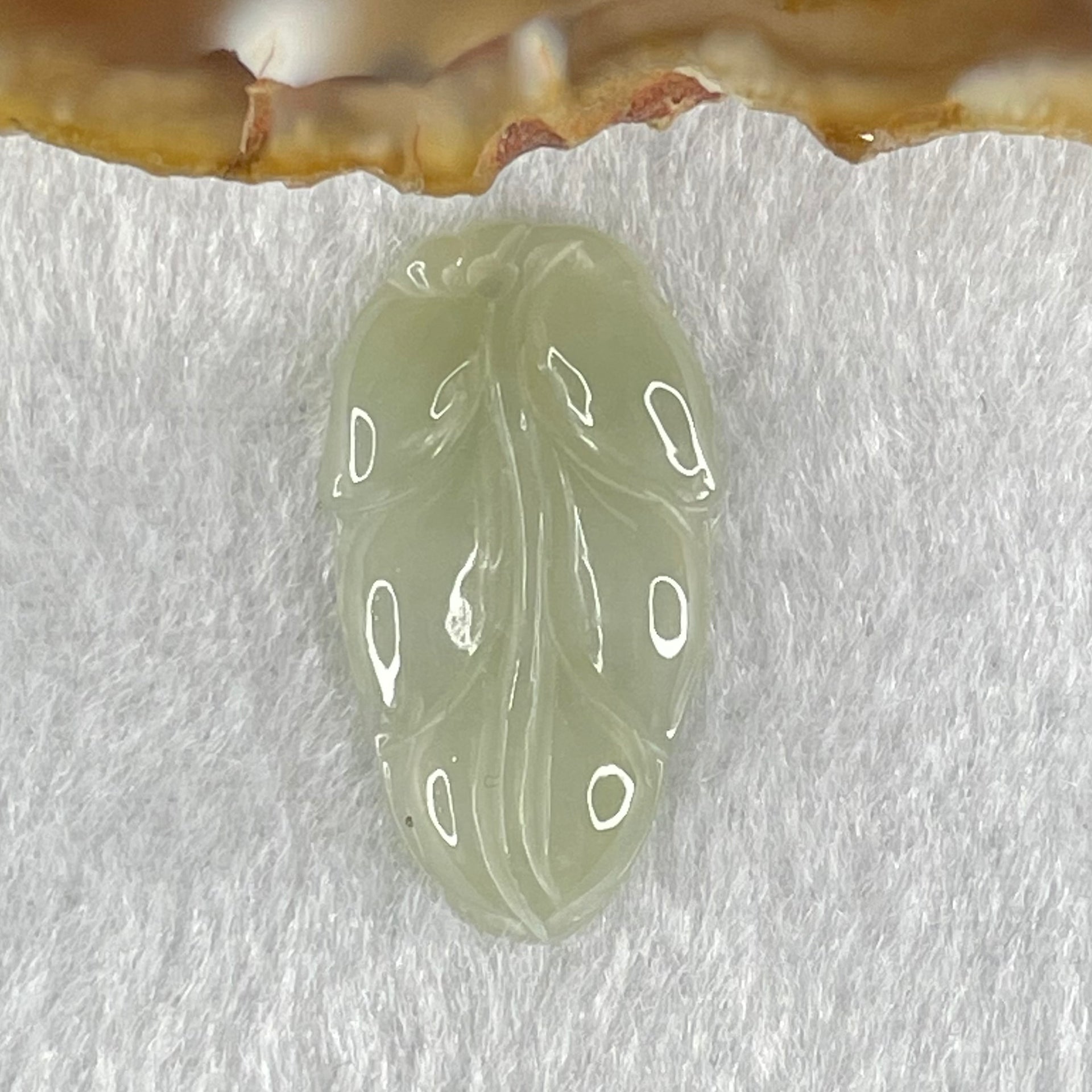 Type A Semi Icy Light Blueish Green Jadeite Leaf Pendant 2.06g 26.7 by 15.0 by 3.5mm - Huangs Jadeite and Jewelry Pte Ltd