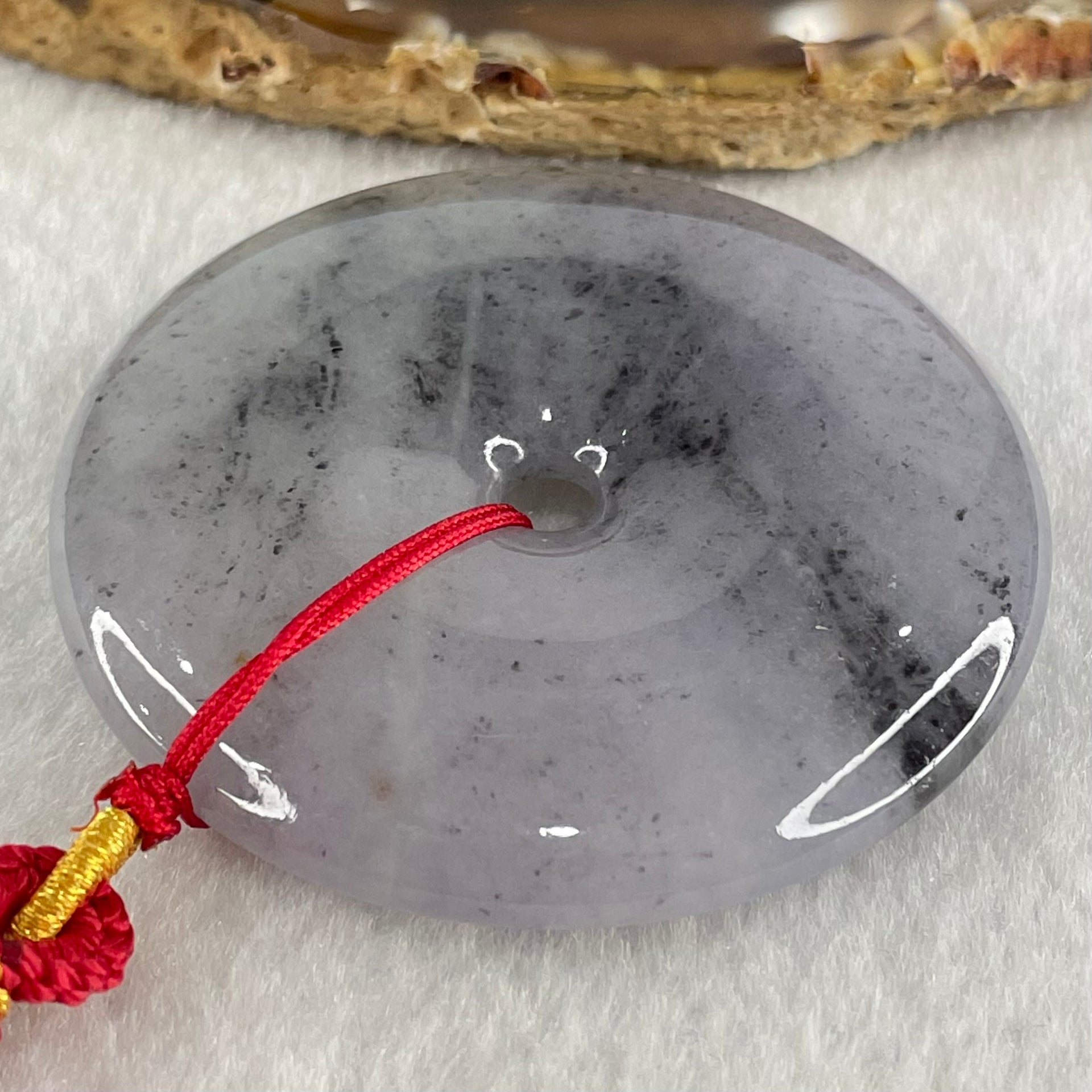 Type A Lavender with Wuji Grey Patches Jadeite Ping An Kou Donut Pendant Necklace 66.60g 52.1 by 9.7mm - Huangs Jadeite and Jewelry Pte Ltd