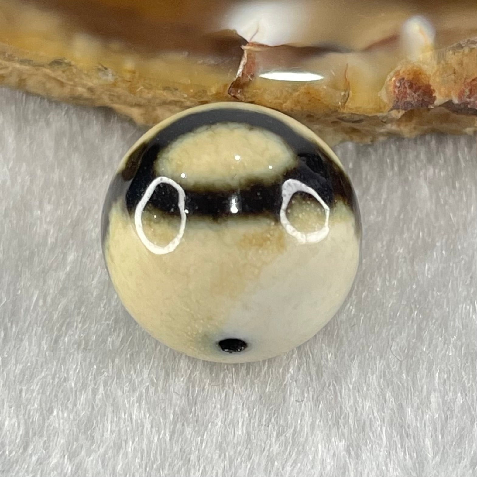 Natural Powerful Tibetan Old Oily Yellowish White with Black Agate 3 Eyes Dzi Bead Heavenly Master (Tian Zhu) 三眼天诛 4.04g 14.5mm - Huangs Jadeite and Jewelry Pte Ltd