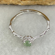 Type A Semi Icy Green Cabochon Jadeite in S925 Sliver Bamboo Ring (Adjustable Size) 0.97g 3.7 by 2.8mm - Huangs Jadeite and Jewelry Pte Ltd