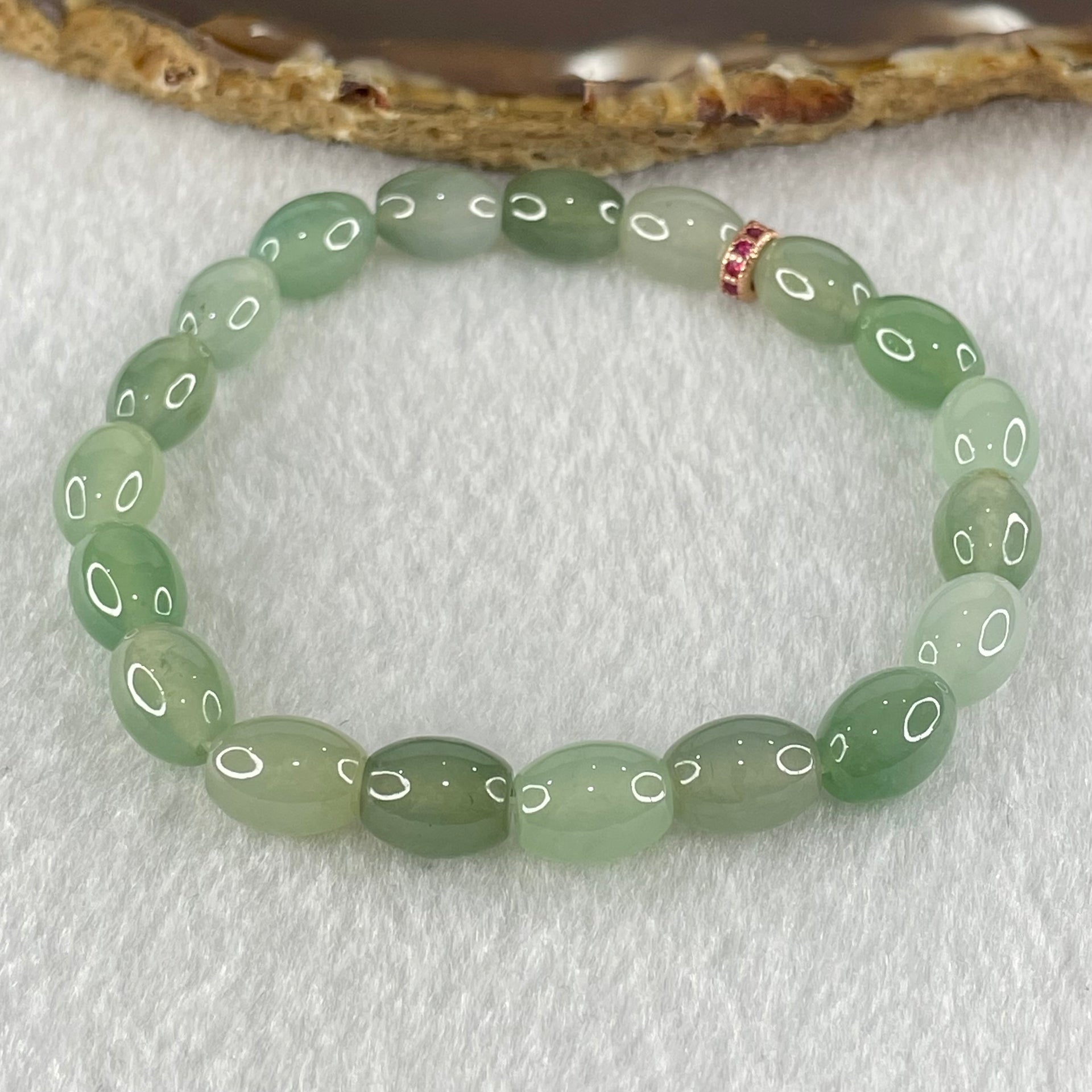 Type A Semi Icy Light Blueish Green Jadeite Beads Bracelet 19.02g 16cm 7.6 by 9.7mm 19 Beads - Huangs Jadeite and Jewelry Pte Ltd