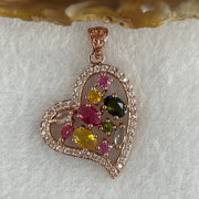 Natural Tourmaline Crystal Heart Shape with Charm Pendant in S925 Sliver 3.83g 5.2 by 4.0 by 1.8mm - Huangs Jadeite and Jewelry Pte Ltd