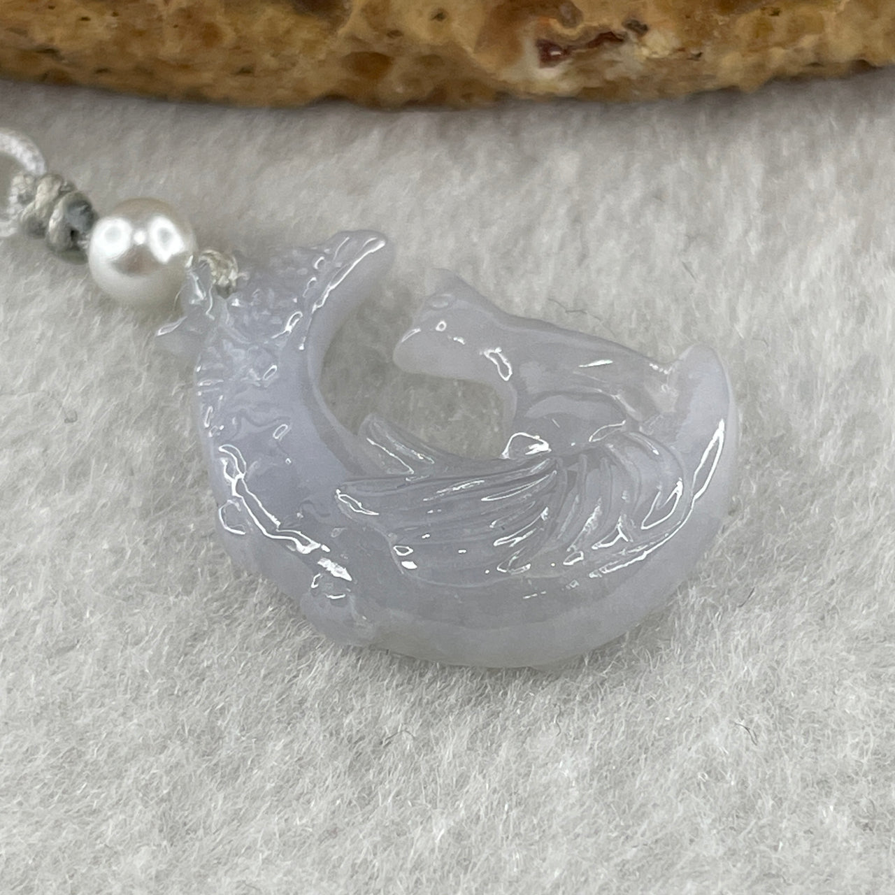Natural Type A Jelly Lavender Jadeite Phoenix with 9 Tail Fox Necklace 3.42g 22.8 by 17.0 by 5.7mm