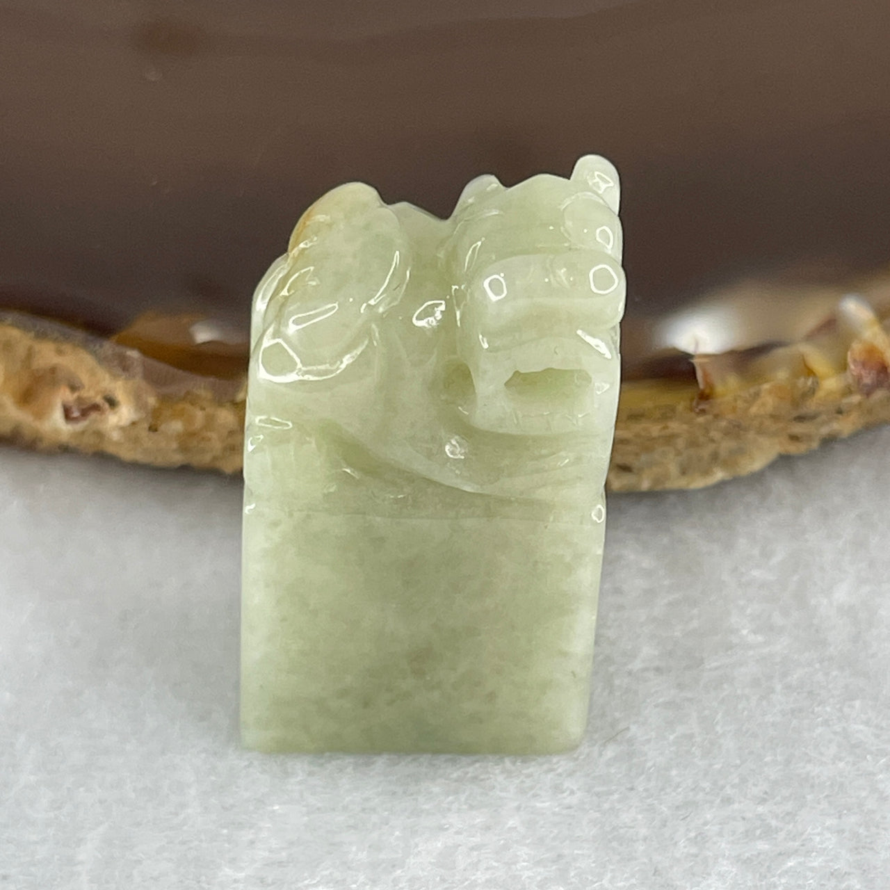 Certified Natural Type A Green with Yellow Patches Jadeite Mini Tower Pixiu Seal Display 18.70g 30.3 by 17.9 by 12.1mm