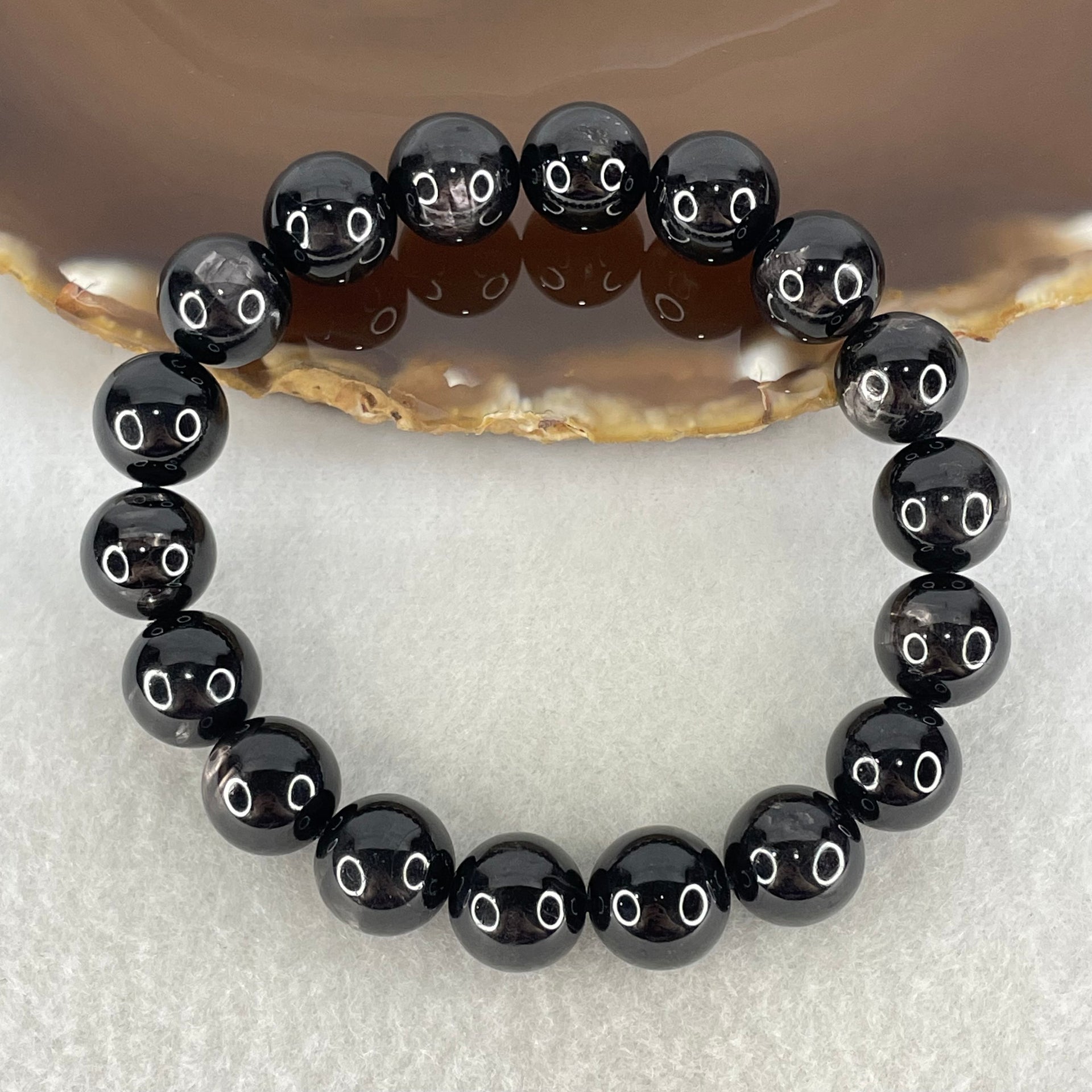 Good Grade Natural Hypersthene Beads Bracelet 45.58g 17.5mm 11.3mm 18 Beads - Huangs Jadeite and Jewelry Pte Ltd