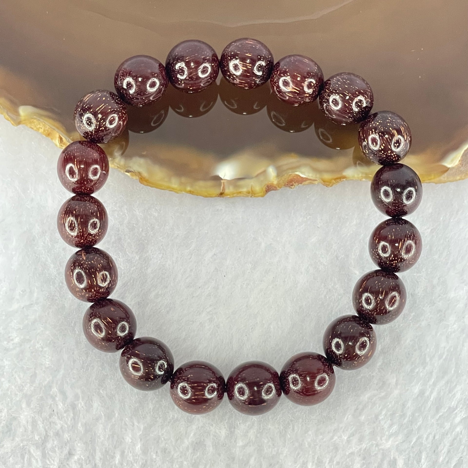Natural Blood Rosewood Beads Bracelet 天然血檀手链 9.97g 17cm 10.4mm 19 Beads - Huangs Jadeite and Jewelry Pte Ltd