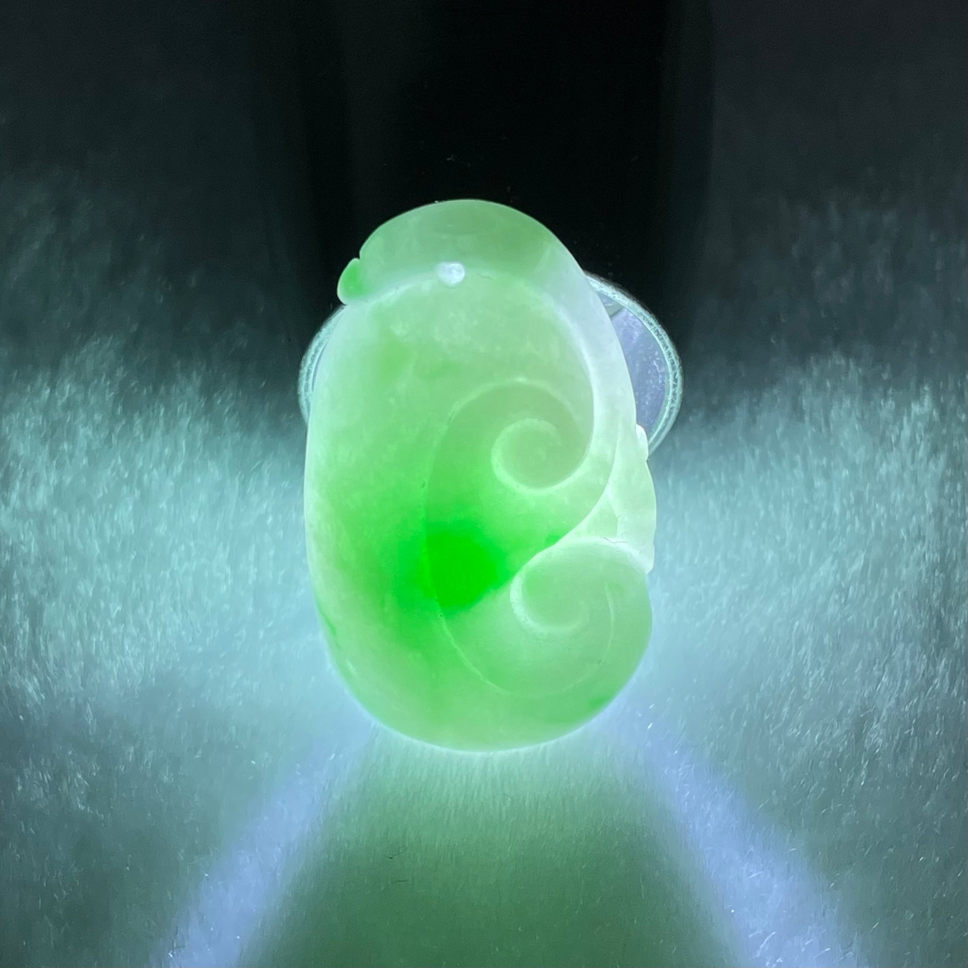 Type A Faint Green Lavender with Spicy Green Patches Jadeite Ruyi Pendant 5.86g 29.2 by 17.4 by 6.5mm - Huangs Jadeite and Jewelry Pte Ltd