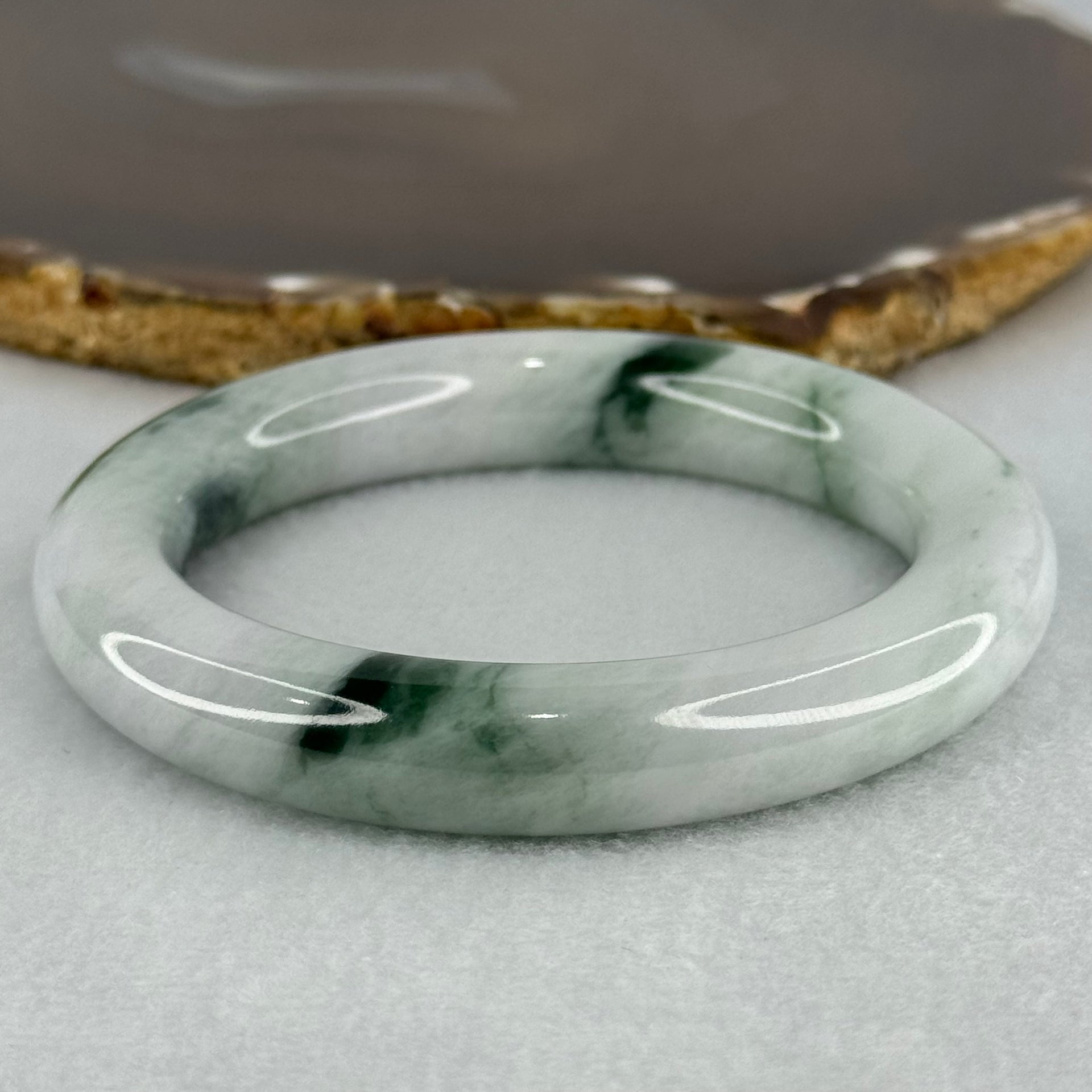 Type A Faint Lavender Green with Blueish Green Patches Jadeite Bangle Internal Diameter 57.0mm 74.41g 12.0 by 11.4mm (Slight Internal Lines） - Huangs Jadeite and Jewelry Pte Ltd