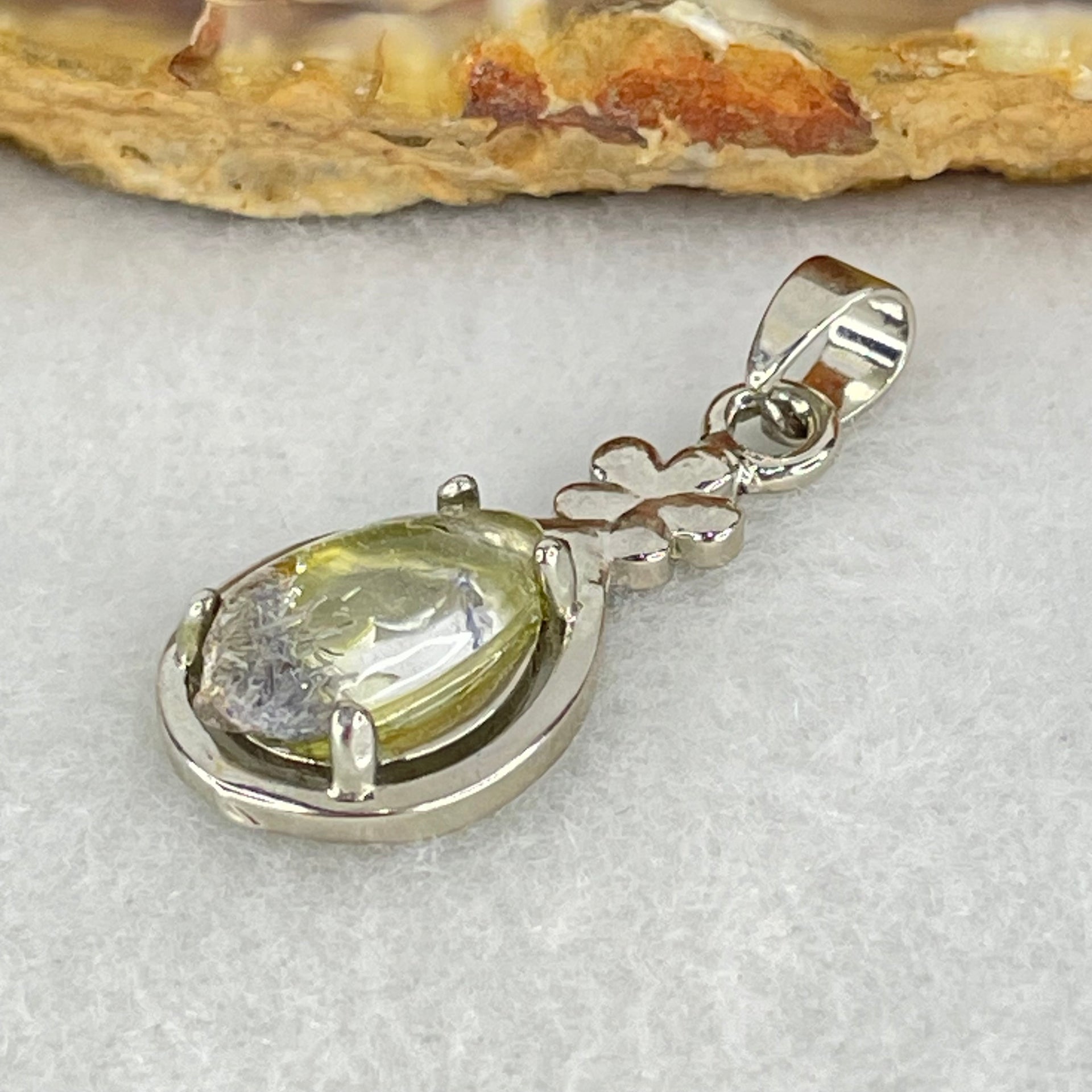 Good Grade Rare Natural Blue Dumortierite Rutilated Quartz in S925 Pendant 2.23g 12.3 by 6.9 by 3.5mm - Huangs Jadeite and Jewelry Pte Ltd