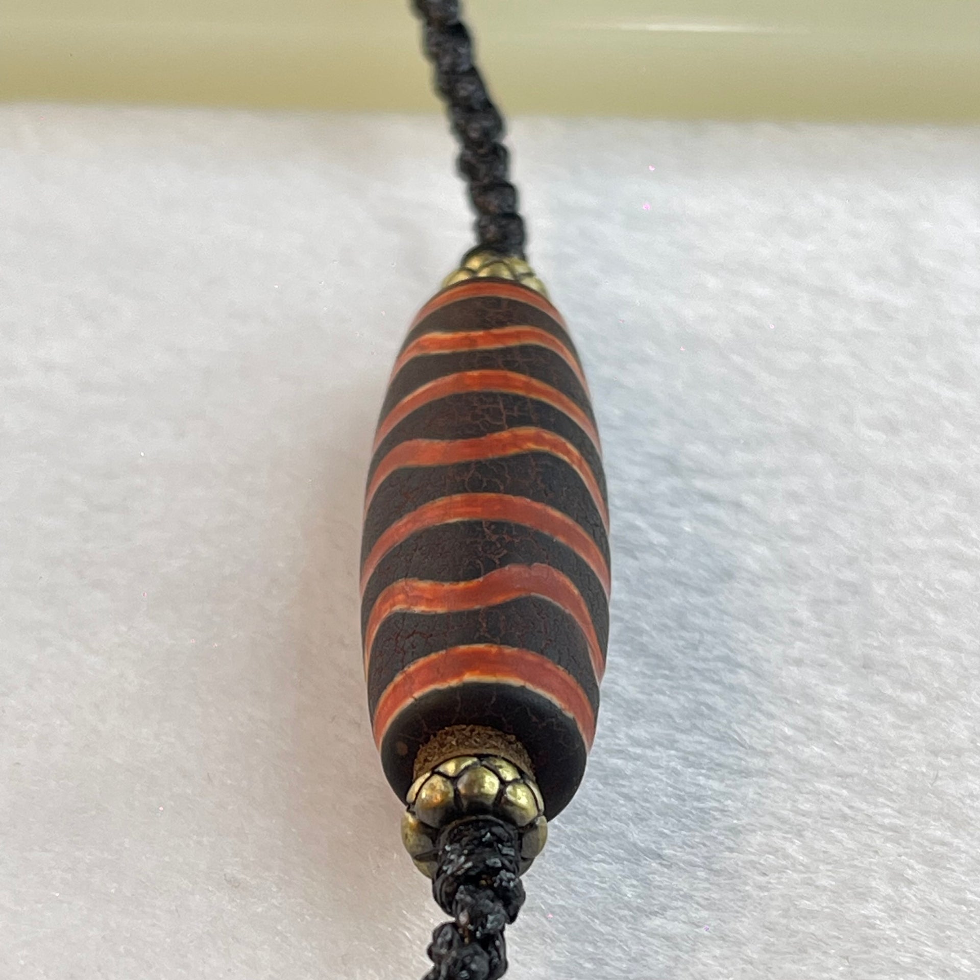 Natural Powerful Tibetan Old Oily Agate Triple Water Lines Dzi Bead Heavenly Master Necklace (Tian Zhu) 水纹天诛 21.36g 39.3 by 13.8mm - Huangs Jadeite and Jewelry Pte Ltd