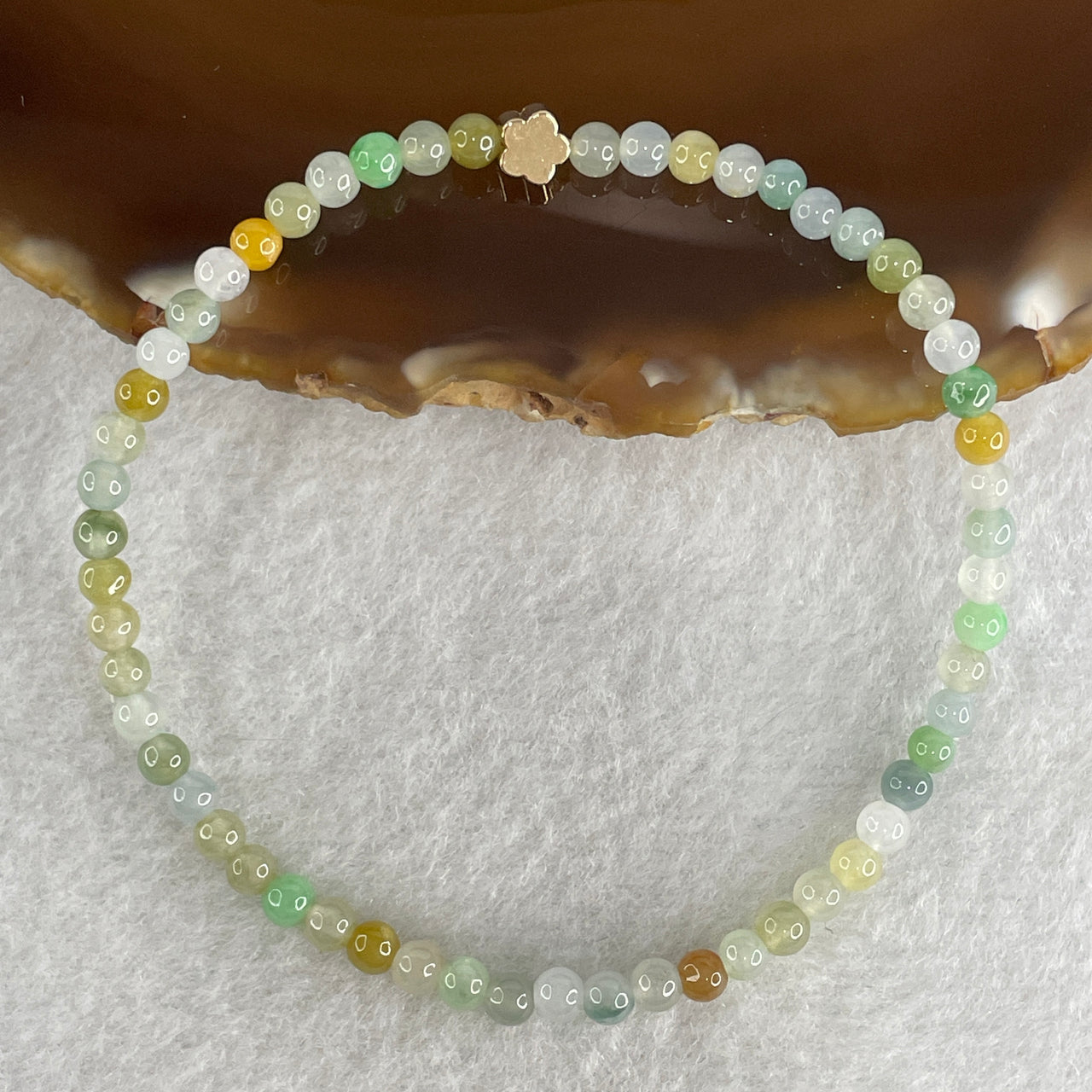 Natural Type A Semi Icy Muti Color Jadeite Beads Bracelet 4.54g 17cm 3.6mm 56 Beads