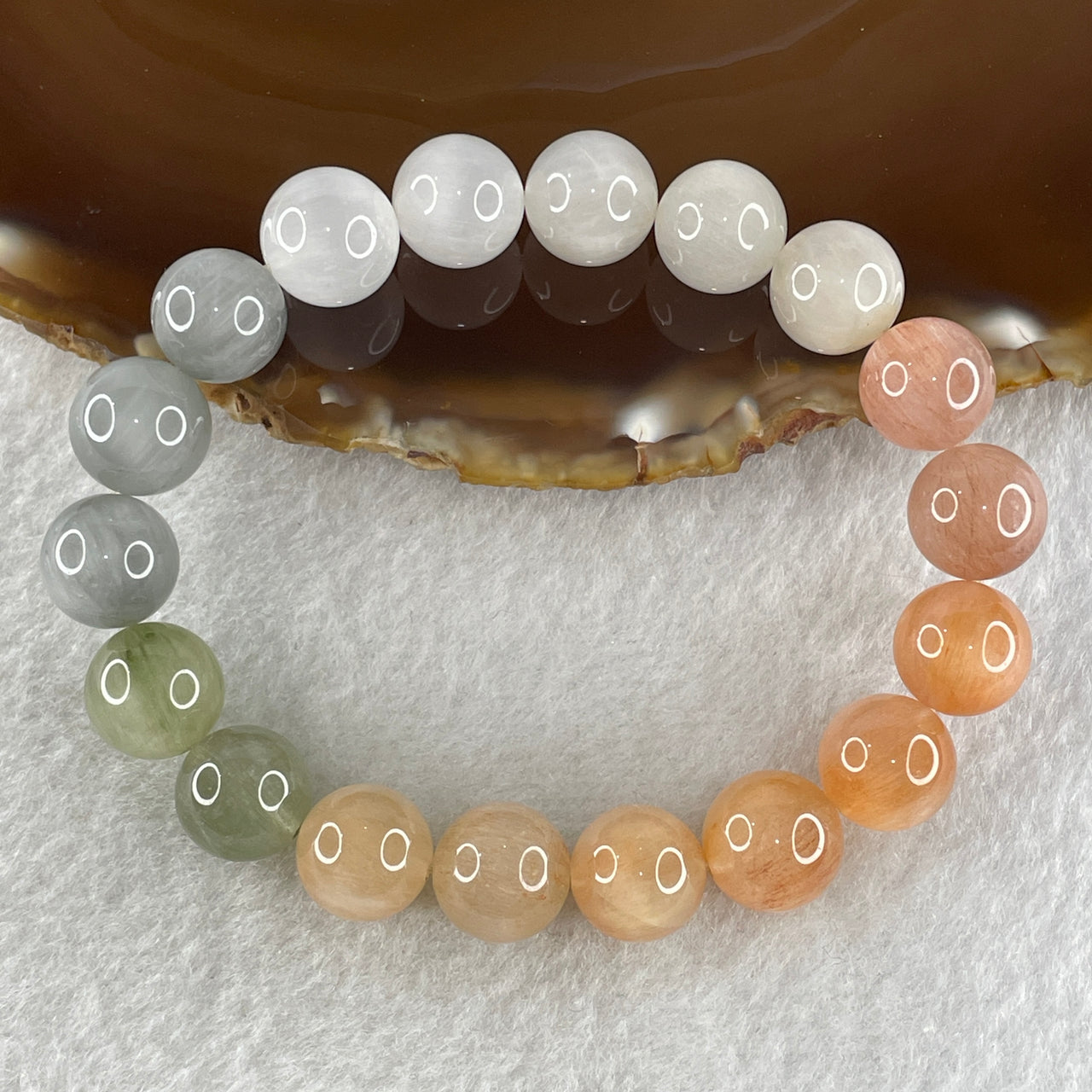 Certified Natural Good Grade Muti Color Rabbit Hair Rutilated Quartz Beads Bracelet 34.103g 16cm 11.3mm 18Beads
