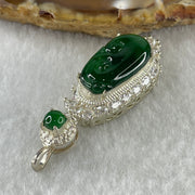 Type A Natural Semi Icy Bright Green Jadeite Ruyi Stone for Setting 19.0 by 10.8 by 2.5mm (On Silver Pendant Mold) 6.75g - Huangs Jadeite and Jewelry Pte Ltd
