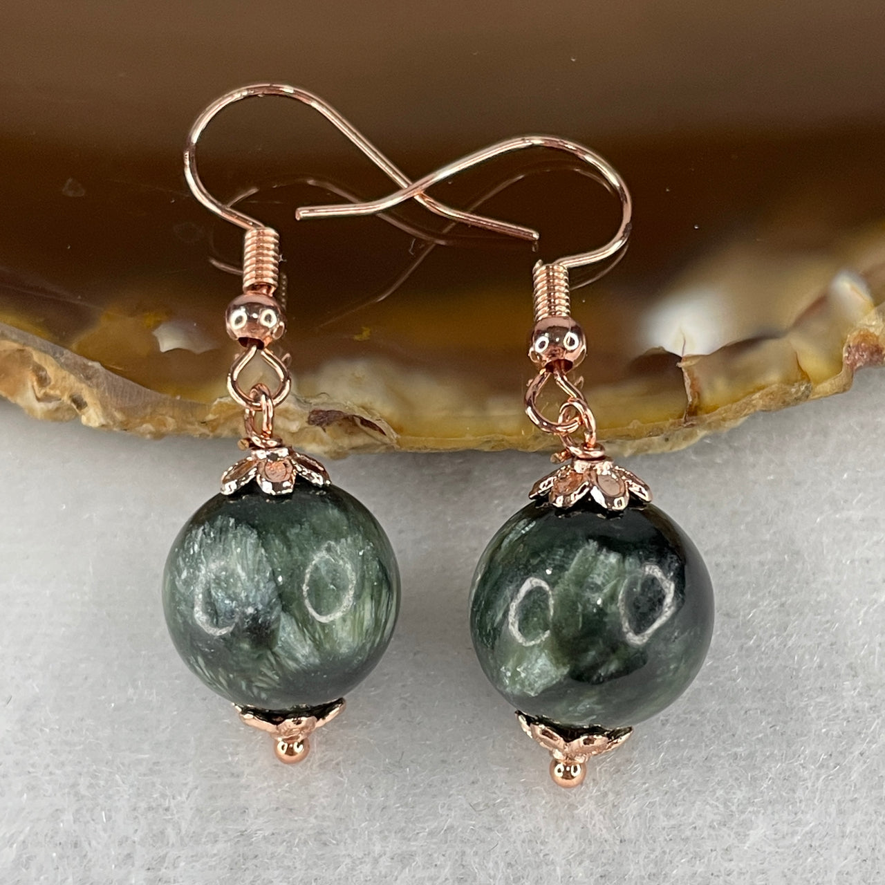 Natural Green Seraphinite Bead Earring 5.81g 12.0mm - Huangs Jadeite and Jewelry Pte Ltd