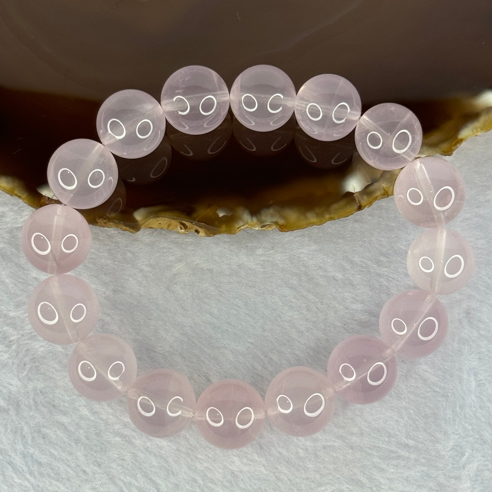 Natural Rose Quartz Beads Bracelet 天然玫瑰石英珠手链 52.64g 18.5cm 13.8mm 16 Beads - Huangs Jadeite and Jewelry Pte Ltd