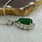 Type A Icy Green Omphasite Jadeite Dragon Head with Crystals in S925 Sliver Necklace 5.11g 13.5 by 9.1 by 2.0mm - Huangs Jadeite and Jewelry Pte Ltd
