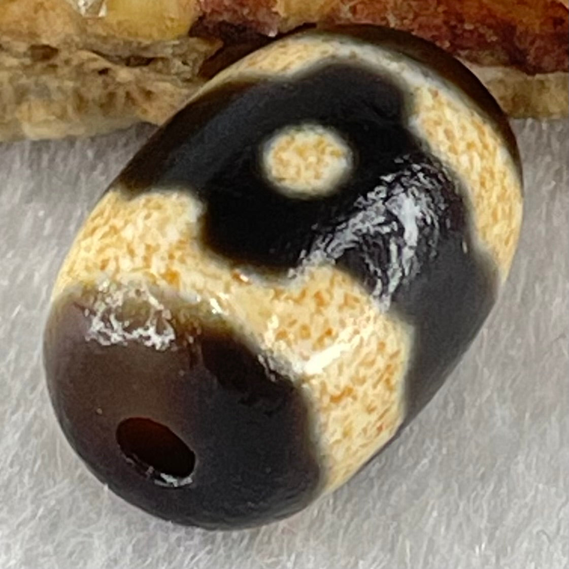 Natural Powerful Tibetan Old Oily Dark Brown With White Agate 3 Eyes Dzi Bead Heavenly Master (Tian Zhu) 三眼天诛 3.32g 16.0 by 11.7mm - Huangs Jadeite and Jewelry Pte Ltd
