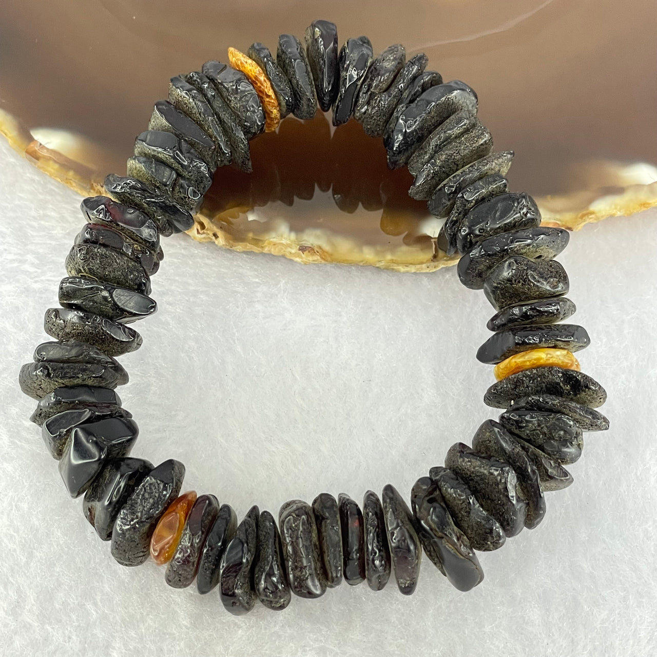 Natural Blood with Butterscotch Amber Irregular Beads Bracelet 23.06g 18.5cm 14.9 by 11.6 by 6.1 to 12.0 by 11.0 by 2.7mm 56pcs - Huangs Jadeite and Jewelry Pte Ltd