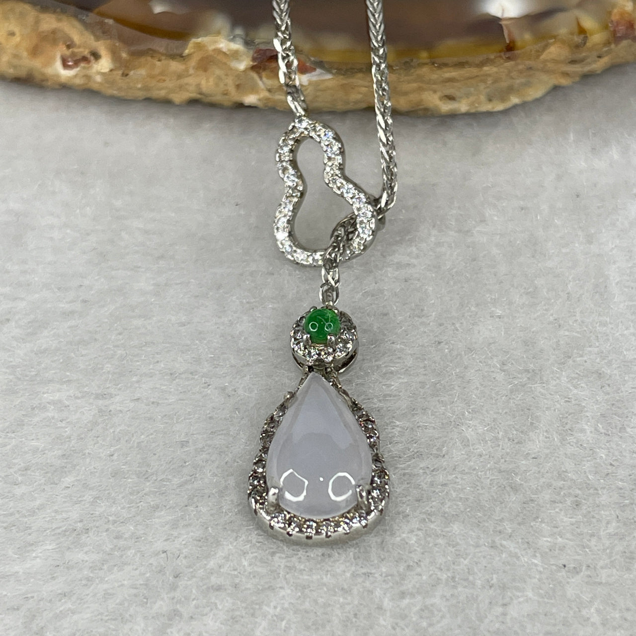 Natural Type A Semi-Icy Light Lavender Jadeite Teardrop Necklace | S925 Sterling Silver Adjustable 40-44cm (3.93g 11.6x7.0x3.0mm)