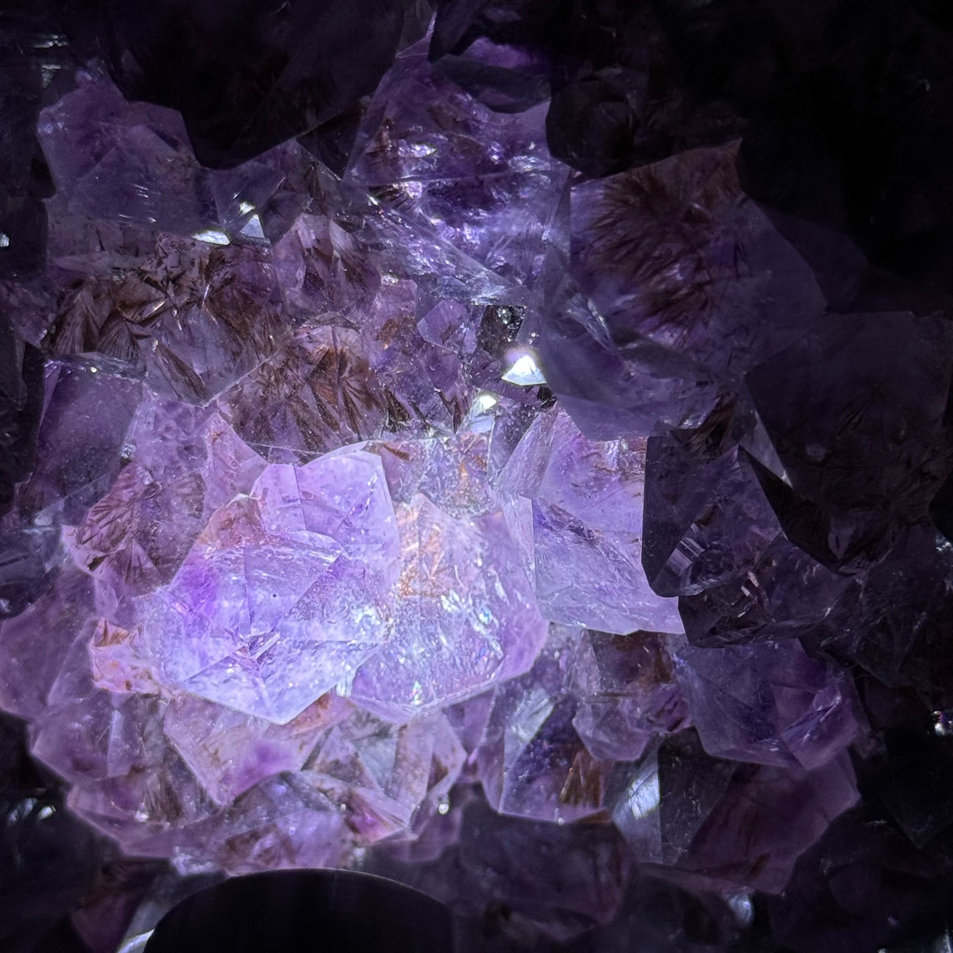 Rare Natural Amethyst Cacoxenite Cave Display with Wooden Stand 天然乌拉圭紫水晶洞摆件带木架 280.0 by 210.0 by 670.0mm - Huangs Jadeite and Jewelry Pte Ltd