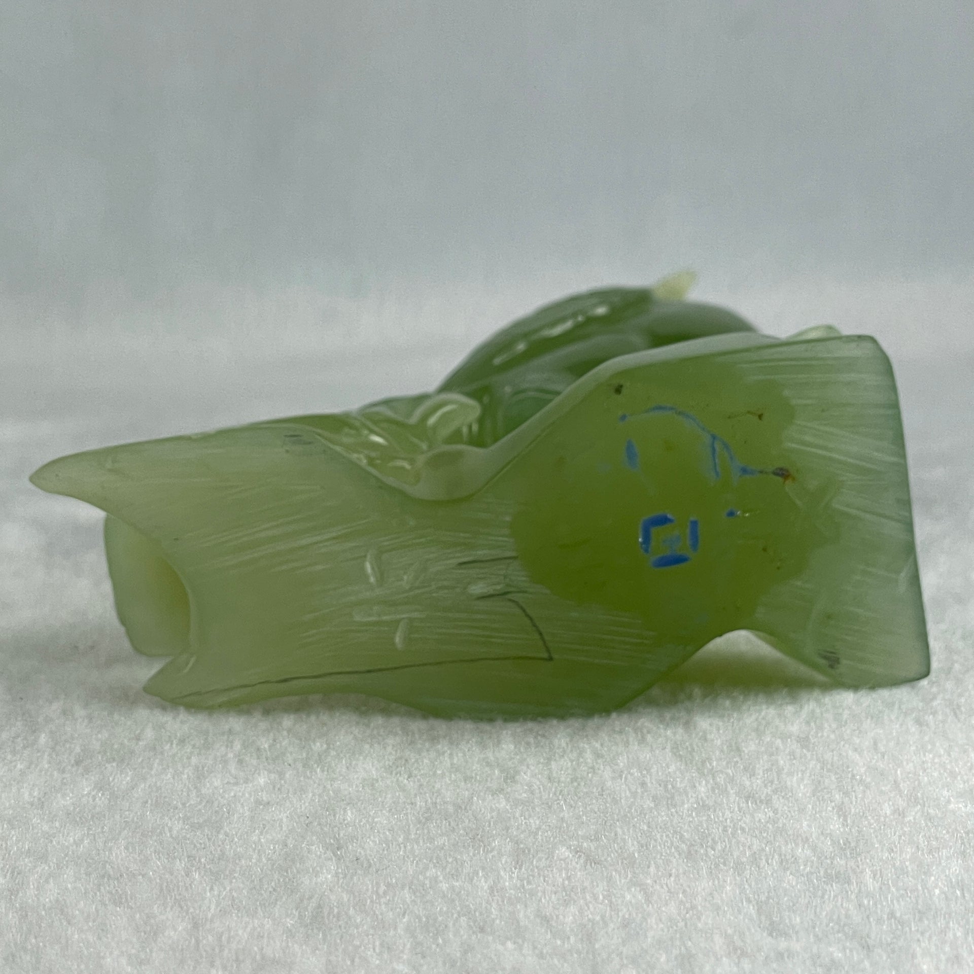 Natural Green Serpentine Javan Mynah Birds on Tree with Wooden Stand Display 353.6g 122.0 by 174.0 by 63.5mm - Huangs Jadeite and Jewelry Pte Ltd