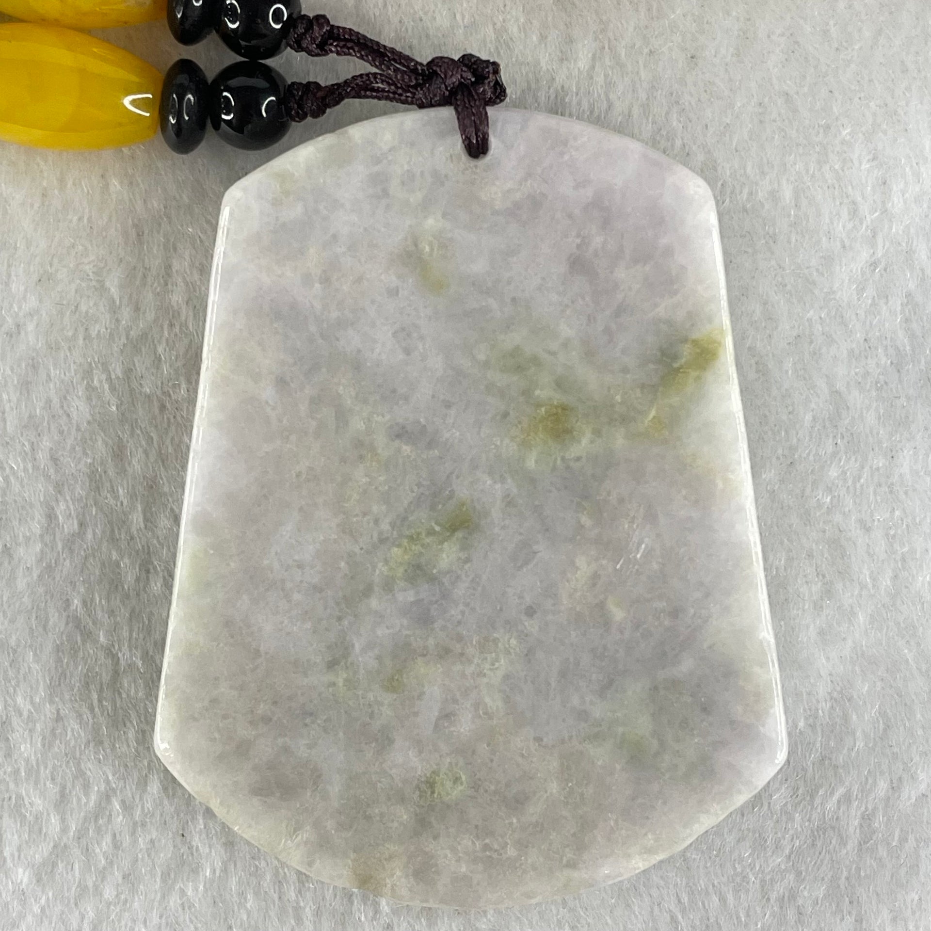 Type A Faint Lavender Green Jadeite Guan Gong Pendant 44.09g 54.8 by 43.4 by 9.8mm (Slight Rough on Bottom) - Huangs Jadeite and Jewelry Pte Ltd