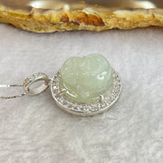 Type A Faint Green Lavender Milo Buddha with Crystals in S925 Sliver Pendant and Necklace 6.12g 14.7 by 14.7 by 7.5mm - Huangs Jadeite and Jewelry Pte Ltd