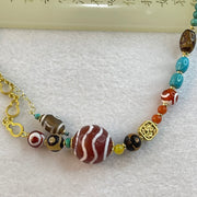 Natural Agate Necklace with Tian Zhu Dzi Beads (4 Lines, 1 Eye Sky Door and 3 Eyes) with Turquoise Beads 23.29g 17.9 by 18.3mm 1 Bead 12.3 by 8.4mm 2 Beads 8.3mm 4 Beads - Huangs Jadeite and Jewelry Pte Ltd