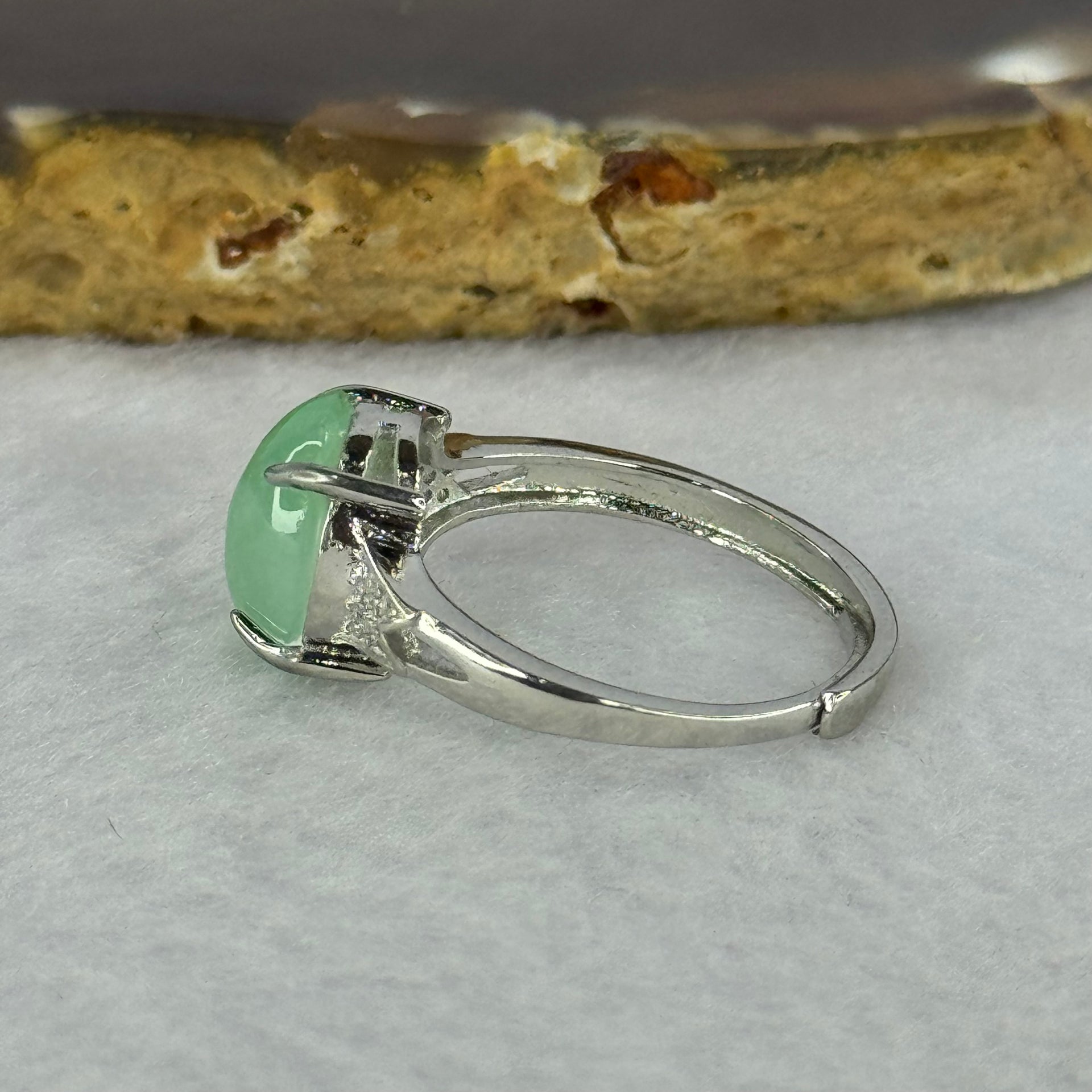 Type A Green Jadeite with Crystals in S925 Sliver Ring (Adjustable Size) 2.61g 11.2 by 9.3 by 4.5mm - Huangs Jadeite and Jewelry Pte Ltd