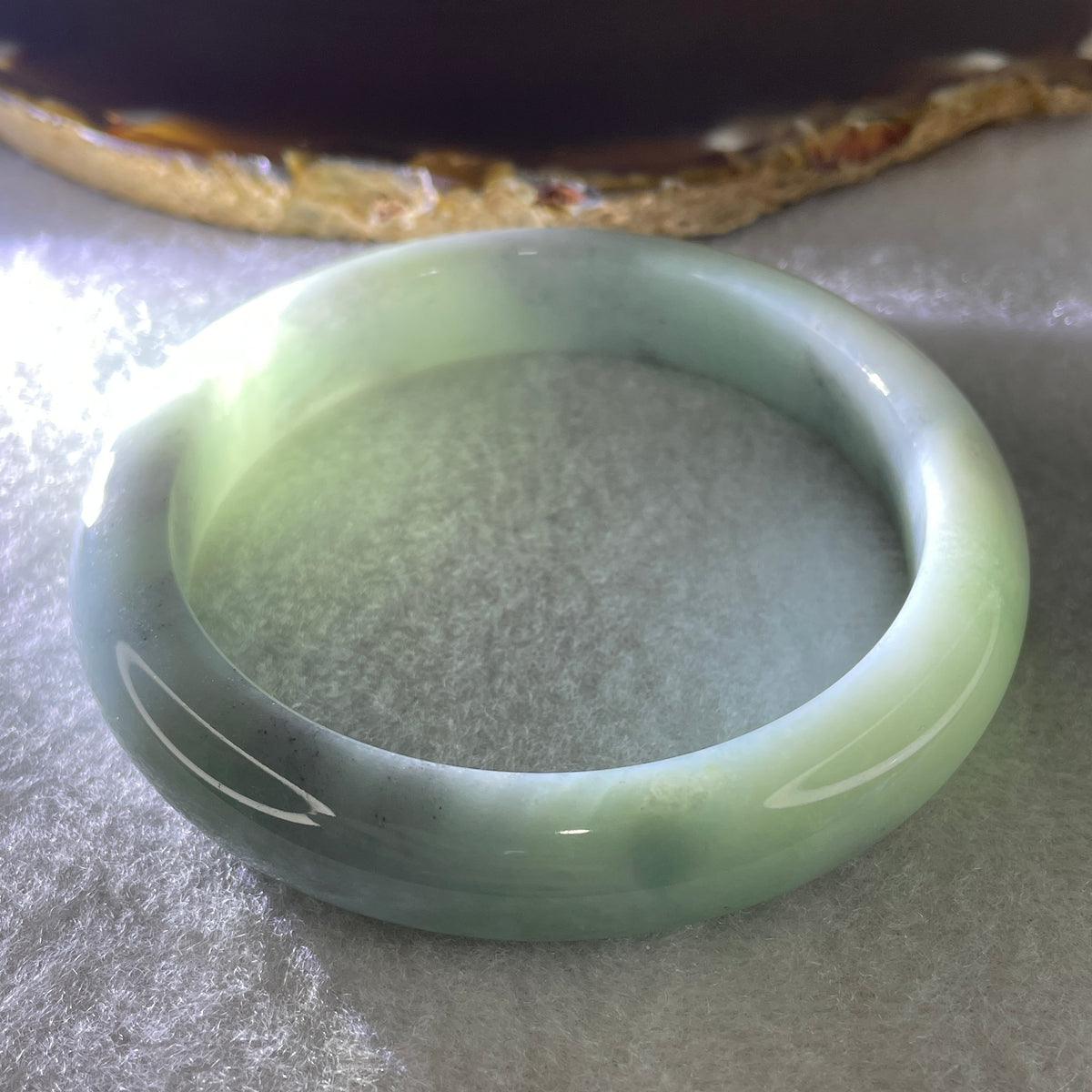Certified Natural Type A Light Green & Wuji Grey Piao Hua Jadeite Bangle | 58.7mm Inner Diameter (58.04g 11.9x8.4mm | Close to Perfect Grade | Yin-Yang Balance & Grounding Shield) - Huangs Jadeite and Jewelry Pte Ltd
