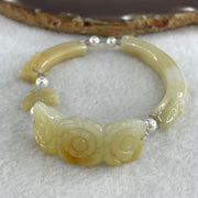 Natural Type A Light Yellowish with Light Green Jadeite Flowers with Dragon Head and Butterfly Bracelet 25.67g 7.2 by 8.4mm - Flower 40.4 by 16.5 by 6.1mm - Huangs Jadeite and Jewelry Pte Ltd