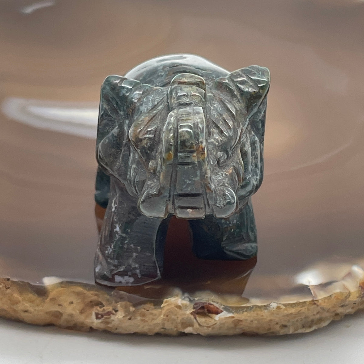 Natural Bloodstone Chalcedony Elephant Mini Display Specimen | (53.28g | 51.4 x 27.2 x 35.3mm Dimensions | Root & Heart Chakra Synergy, "Ji Xiang" Wealth Anchor, Warrior Vitality & Mindful Feng Shui Catalyst)