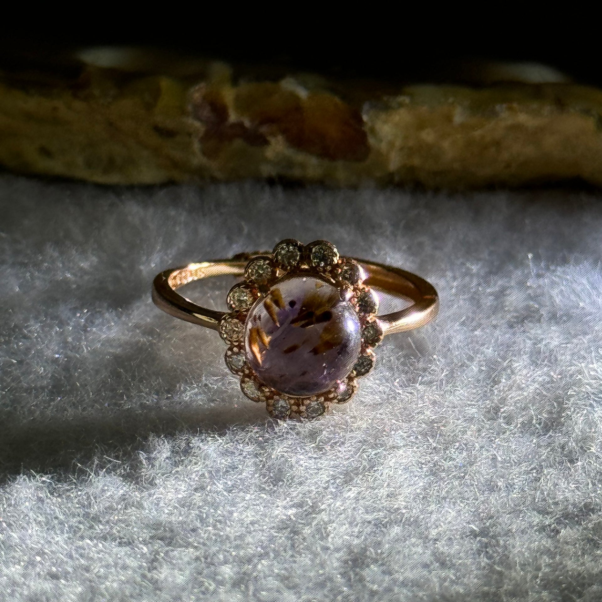 Good Grade Natural Auralite 23 in S925 Silver Rose Gold Color Ring (Adjustable Ring) 2.02g 8.2 by 4.5mm - Huangs Jadeite and Jewelry Pte Ltd