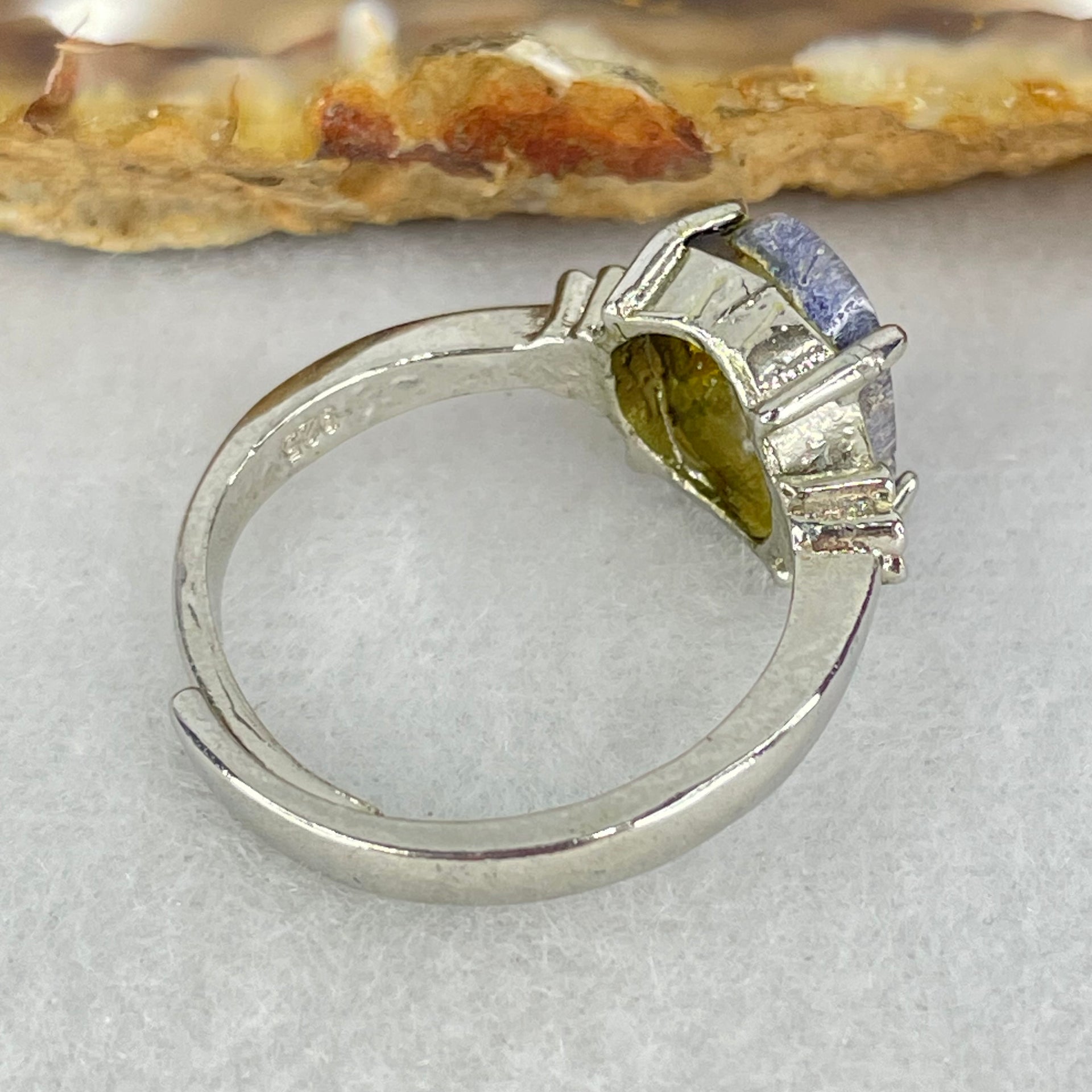 Rare Above Average Natural Blue Dumortierite Rutilated Quartz in S925 Sliver Ring (Adjustable Size) 3.28g 10.9 by 7.4 by 3.5mm - Huangs Jadeite and Jewelry Pte Ltd