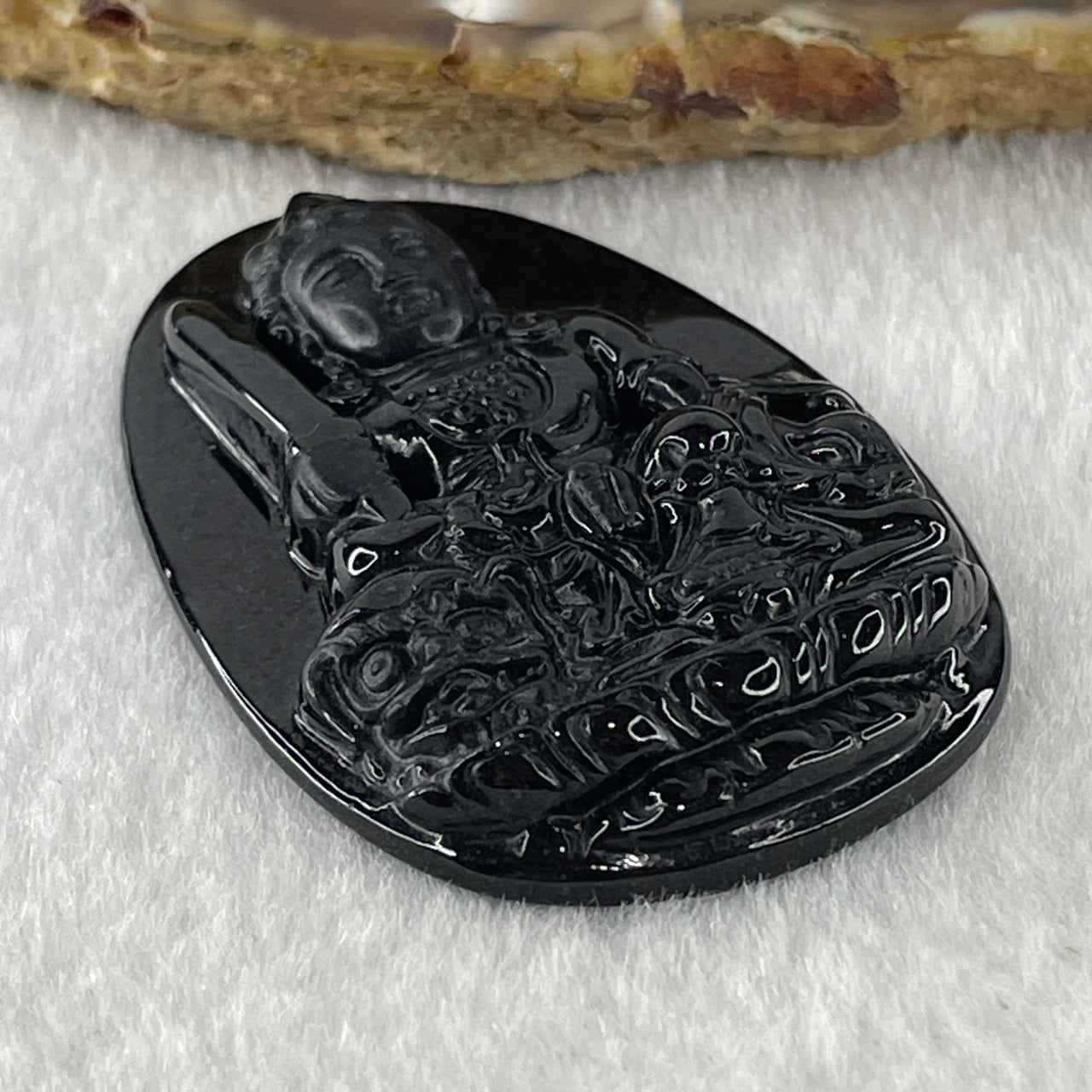 Type A Opaque to Partial Translucent Black Omphacite Jadeite Manjushri Bodhisattva Pendant Rabbit Zodiac Guardian 14.81g 51.0 by 33.8 by 7.8mm - Huangs Jadeite and Jewelry Pte Ltd