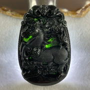 Type A Opaque to Partial Translucent Black Omphacite Jadeite Horse Pendant 26.34g 60.1 by 40.3 by 8.0mm - Huangs Jadeite and Jewelry Pte Ltd