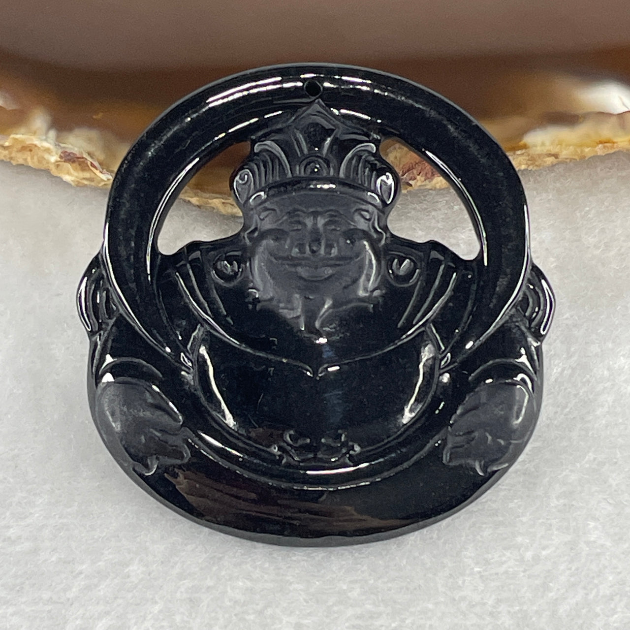 Wealth, Prosperity and Opportunity - Certified Natural Type A Black Omphacite Jadeite Jambhala Pendant 22.51g 44.4 by 42.8 by 7.4mm
