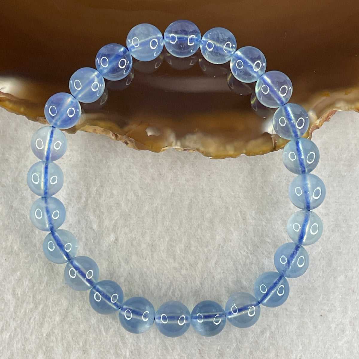 Certified Good Grade Natural Aquamarine Beads Bracelet | 15.5cm with 24 Beads 7.8mm (14.62g | Ocean Blue Translucency | Throat & Third Eye Chakra Harmony, Tranquil Communication & Serene Wealth Shield)