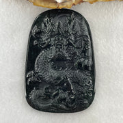 Type A Opaque to Partial Translucent Black Omphacite Jadeite Dragon Pendant 34.19g 66.8 by 45.5 by 9.4mm - Huangs Jadeite and Jewelry Pte Ltd