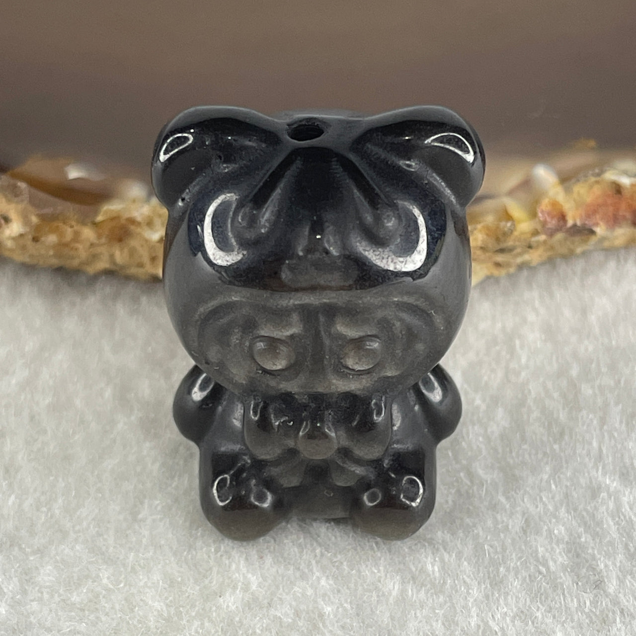 Black Obsidian Labubu Charm Display 15.25g 29.0 by 21.9 by 19.4mm - Huangs Jadeite and Jewelry Pte Ltd