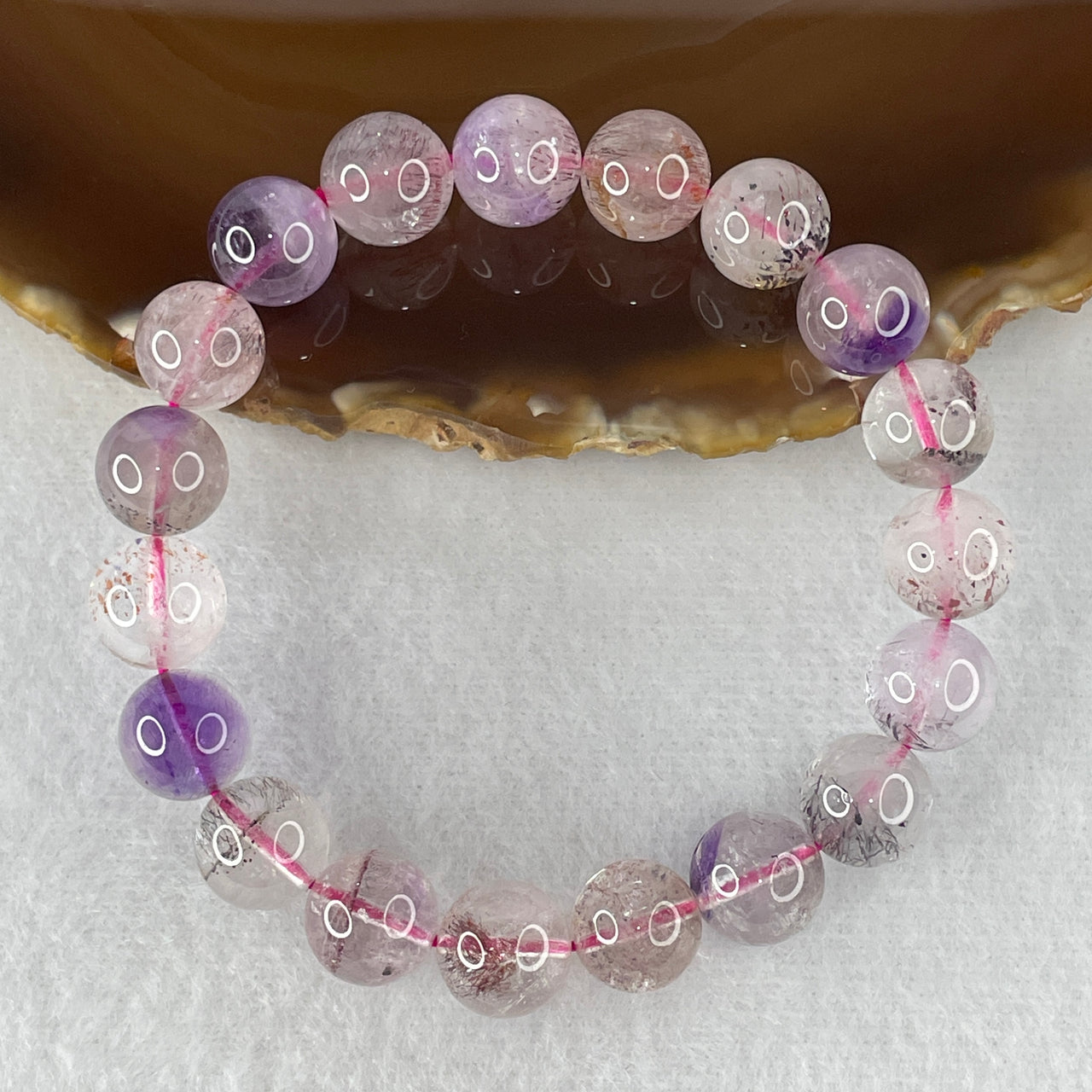 Certified Above-Average Grade Natural Super 7 Crystal Beads Bracelet | Authentic Sacred Seven Multi-Mineral Inclusions Quartz Spiritual Catalyst & Auric Shield Bracelet (32.18g | 16.5cm Length | 10.8mm | 19 Beads)