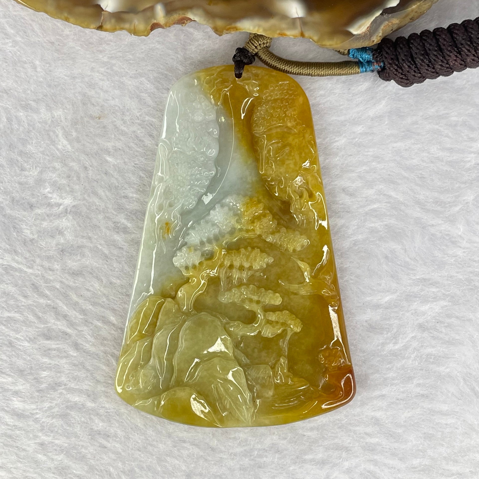 Type A 4 Colours Yellow Green Lavender Red Jadeite Good VS Evil Shan Shui 一念之间 Pendant 34.98g 68.2 by 45.0 by 6.5mm - Huangs Jadeite and Jewelry Pte Ltd