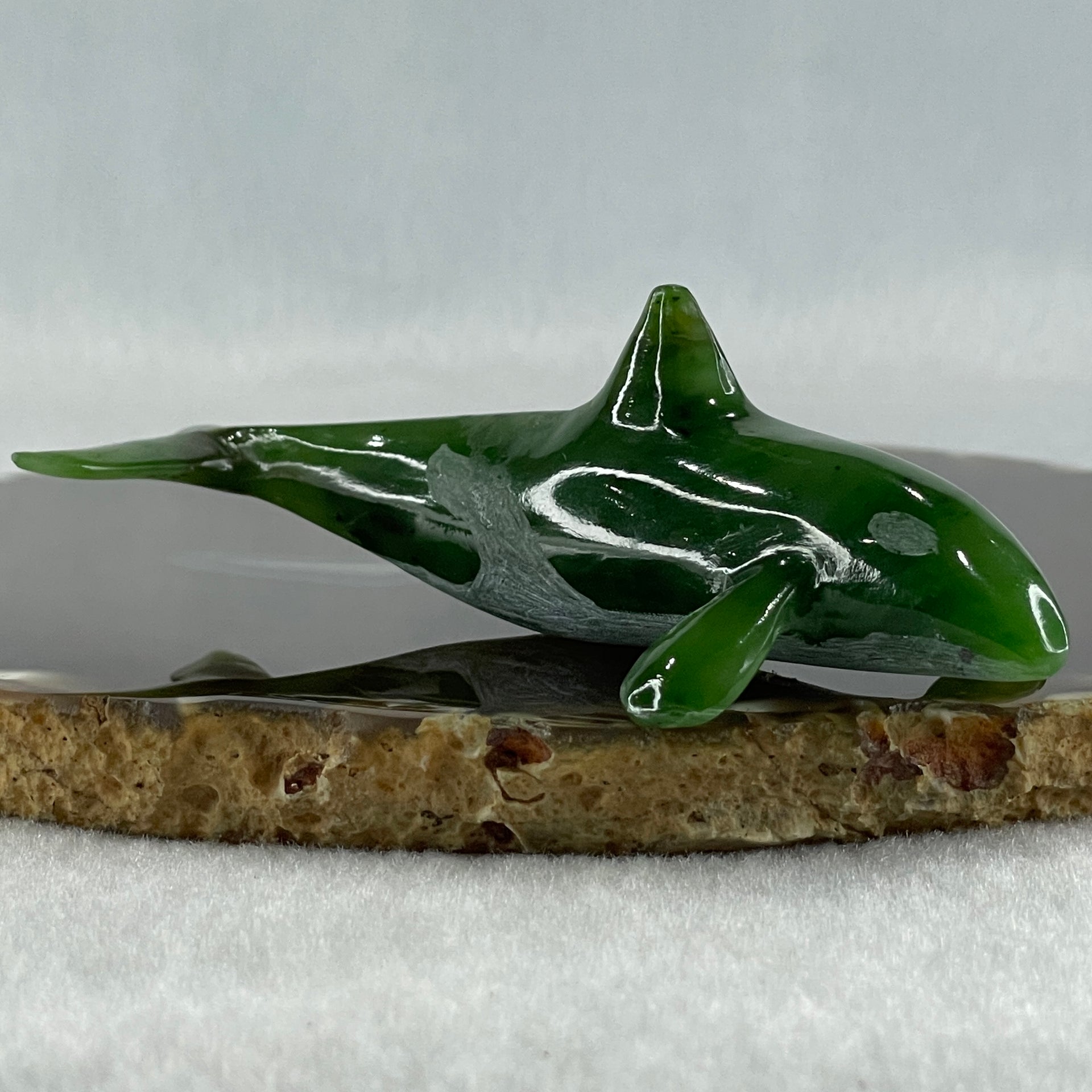 Natural Dark Green Serpentine Killer Whale Display 53.7g 106.0 by 43.0 by 34.0mm - Huangs Jadeite and Jewelry Pte Ltd