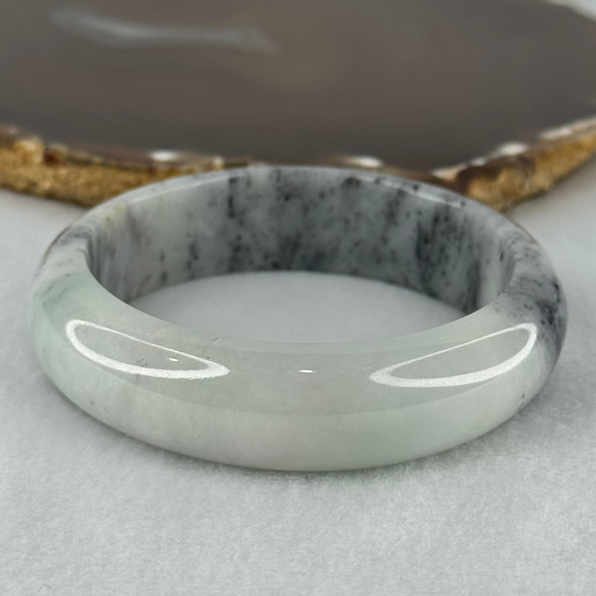 Type A Jadeite Faint Green Wuji Grey Piao Hua Bangle Internal Diameter 56.7mm 77.66g 16.7 by 8.8mm (Close to Perfect) - Huangs Jadeite and Jewelry Pte Ltd