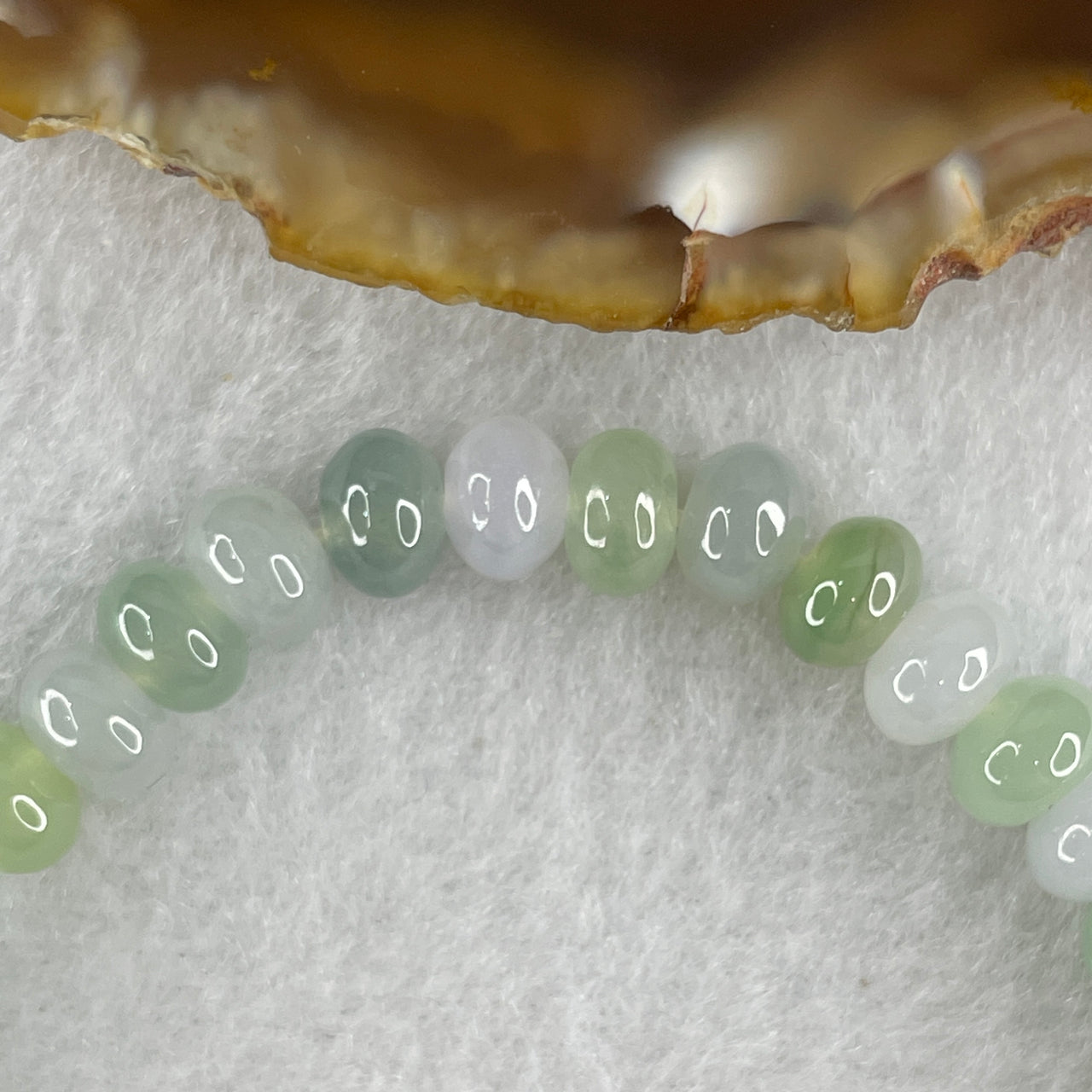 Natural Type A Light Blusieh Green with Light Lavender Jadeite Donut Abacus Shape Beads Bracelet 13.99g 15.5cm 6.6mm 40 Beads