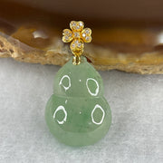 Tye A Natural Icy Green Jadeite Hulu in 18K 750 Yellow Gold and Diamonds Clasp Pendant 2.53g 17.5 by 13.5 by 5.9mm - Huangs Jadeite and Jewelry Pte Ltd